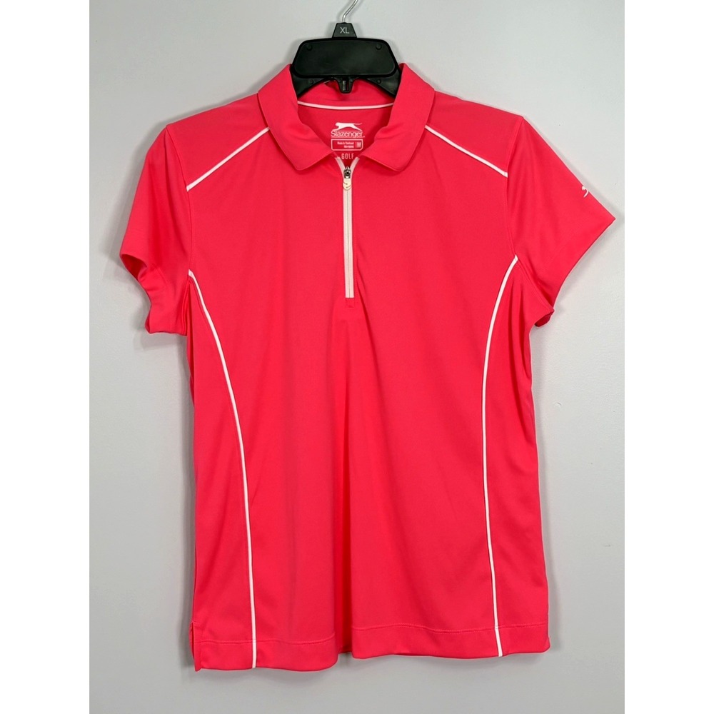 Slazenger Golf Polo‎ Shirt Women's Medium Neon Pink Athletic Zip Short Sleeve